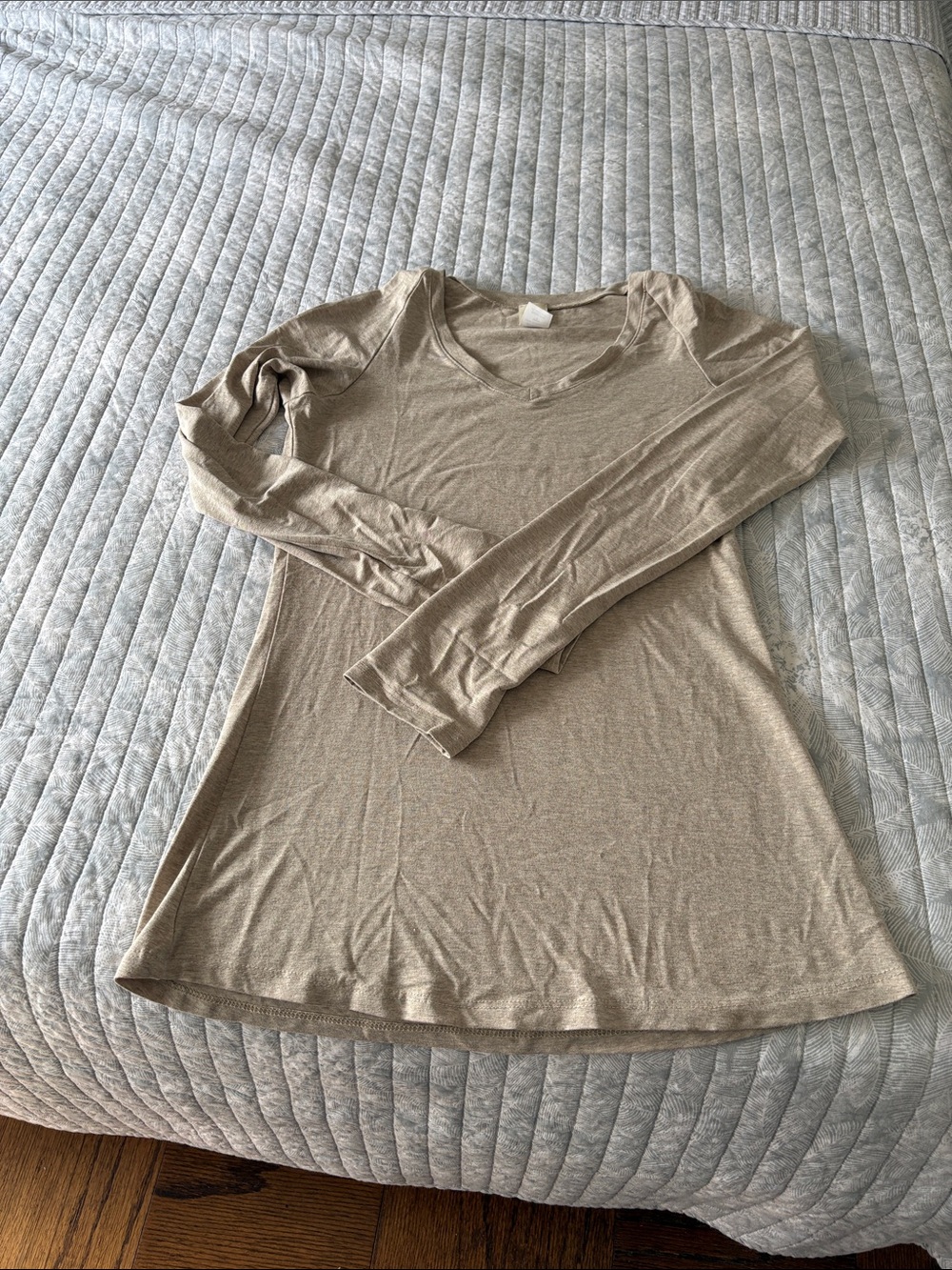 Women's Long Sleeve V-Neck Top — Light Taupe